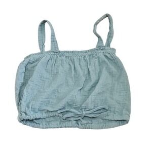 PACT Crop Top Women Large Teal Blue Sleeveless Organic Cotton Tie Front Tank